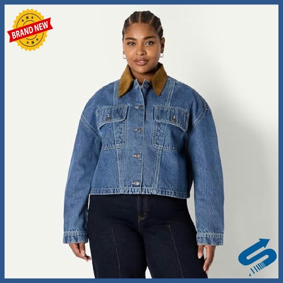 Oversized Cropped Denim Jacket Heavyweight Rigid Fit Women's - Picture 7 of 8